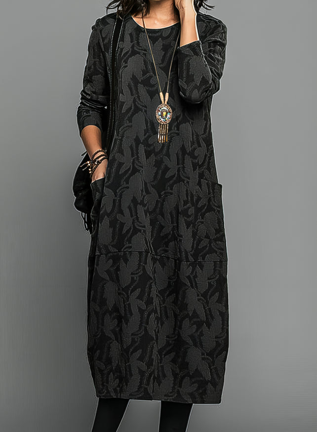 Velmora | Printed Midi Winter Tunic Dress with Side Pockets