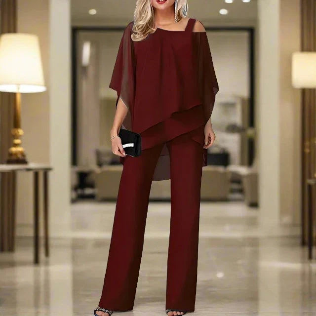 Silvèra | Elegant Chiffon Overlay Two-Piece Set for Women