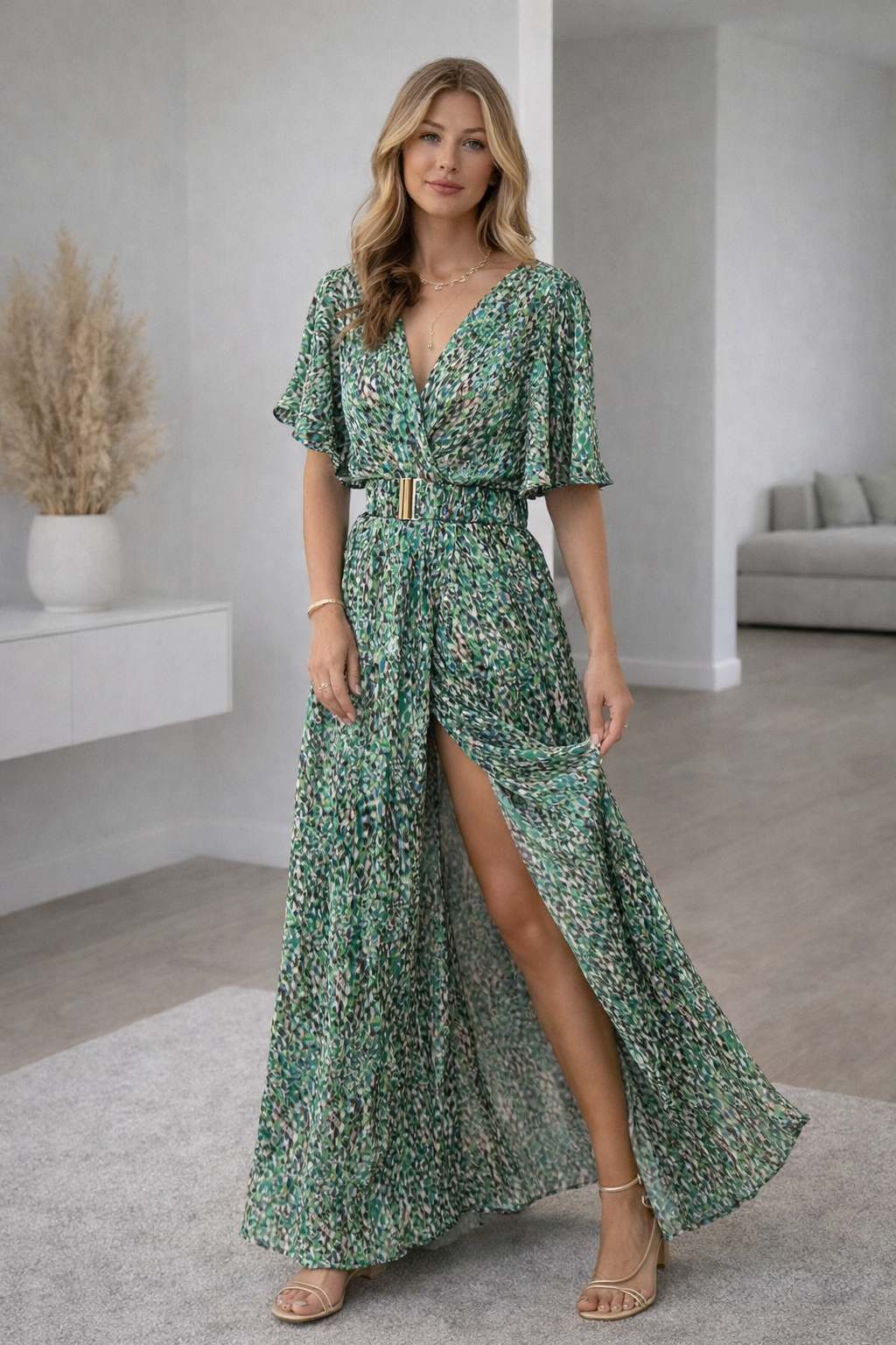 Ardelle Wrap Maxi Dress with Elegant High Slit
