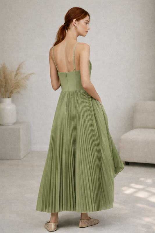 Celestara Pleated Fit and Flare Midi Dress