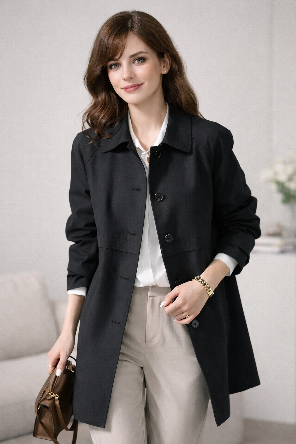 Elvarenne Single-Button Short Trench Coat for Women