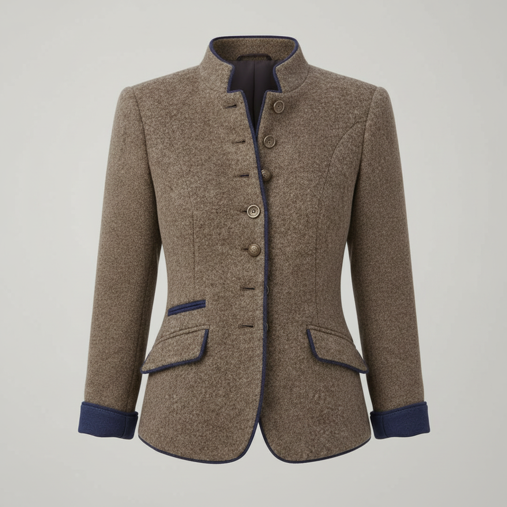 Carvessa | Tailored Cropped Jacket with Stand Collar & Button Detail
