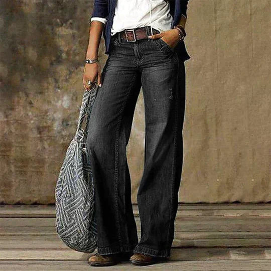 Ravelle | High-Waist Distressed Wide-Leg Jeans for Women