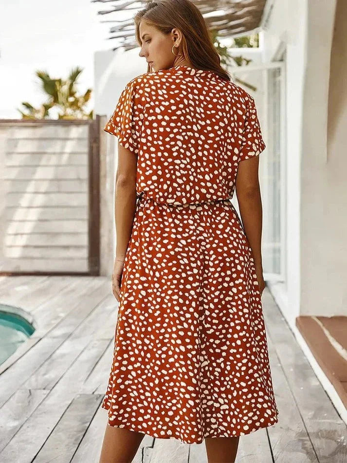 Leovira Vintage Leopard Print Belted Summer Dress