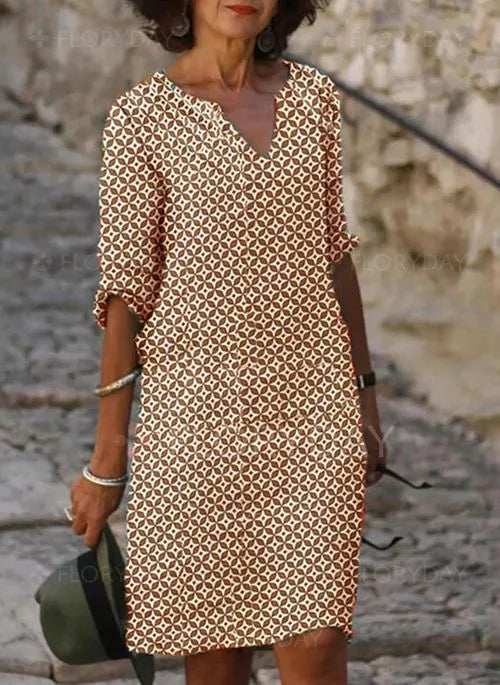 Elowira Vintage-Inspired Split Neck Mini Summer Dress