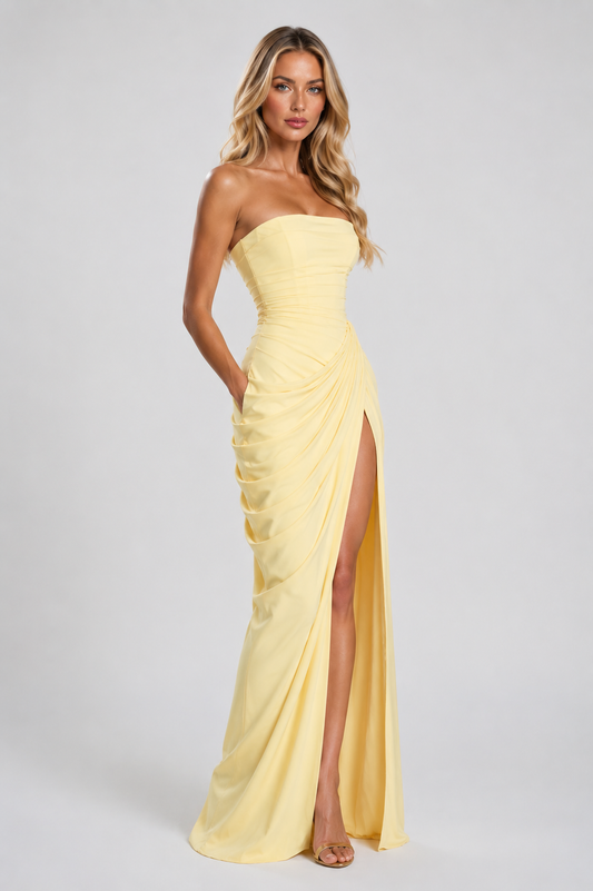 Layla - Women's Yellow Strapless Maxi Dress