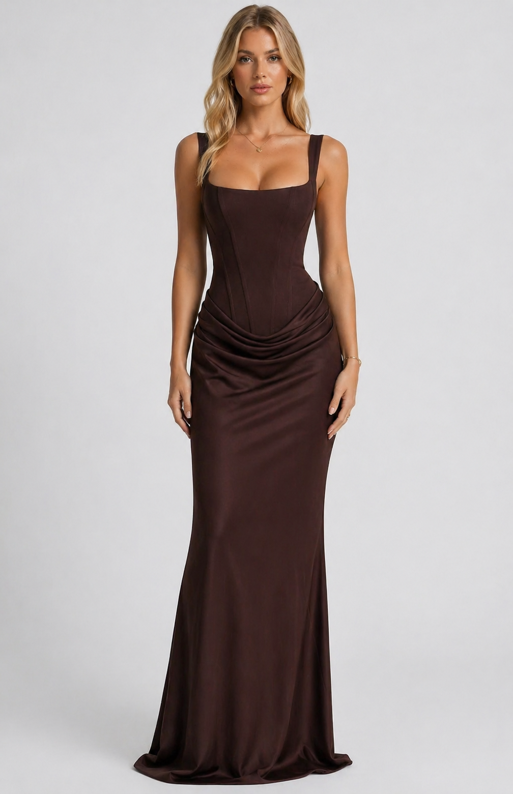 knee length dresses for ladies Maxi Dress – Women's Long Dress Summer Square Neck Bodycon Evening Gown,  Ruched Waist Slim Fit Long Dress – Maribely.com
