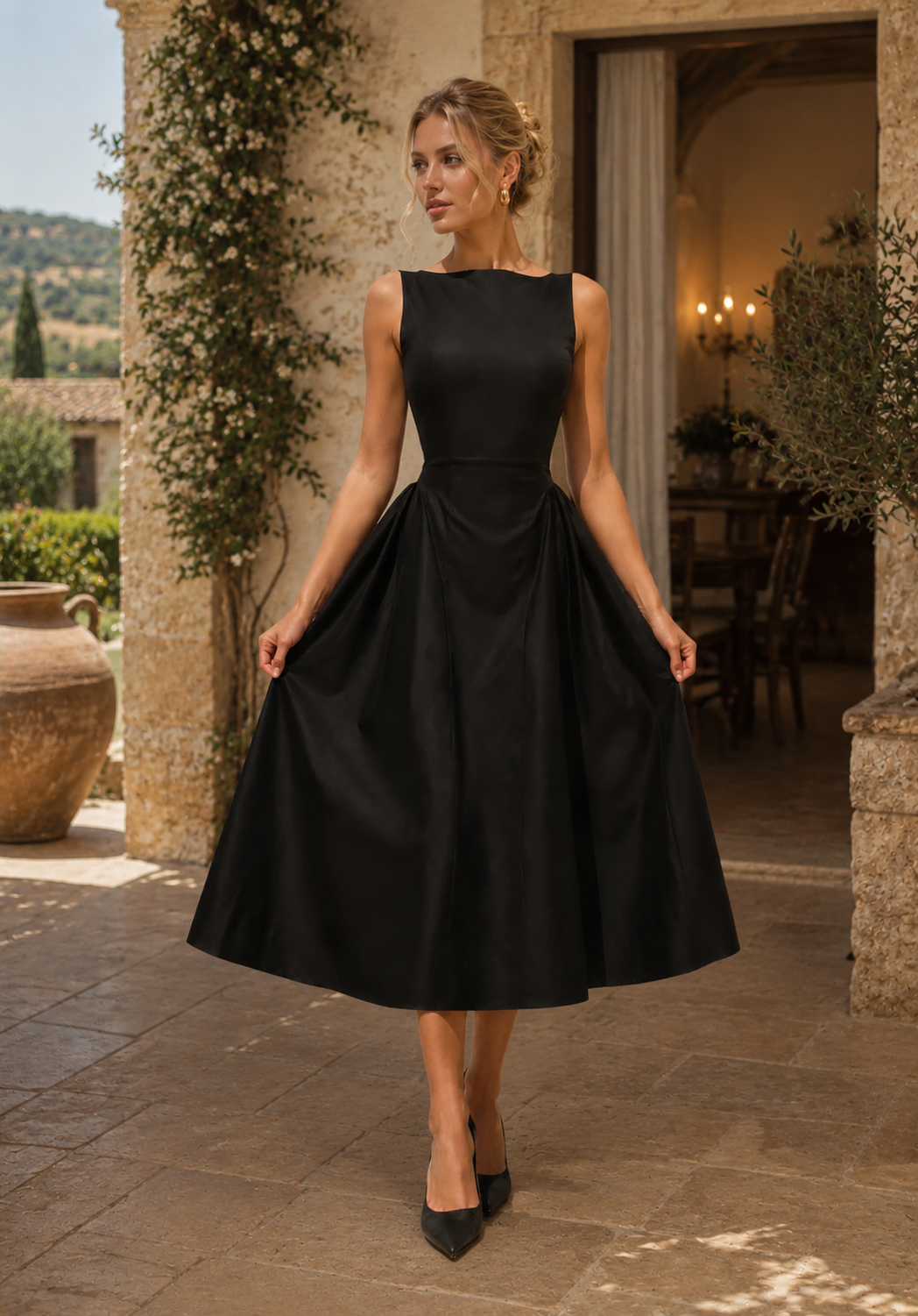 a line midi black dress Audrey a line midi dress