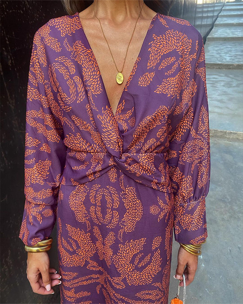 Solmira Bohemian Long Sleeve V-Neck Maxi Dress