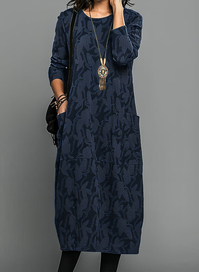 Velmora | Printed Midi Winter Tunic Dress with Side Pockets