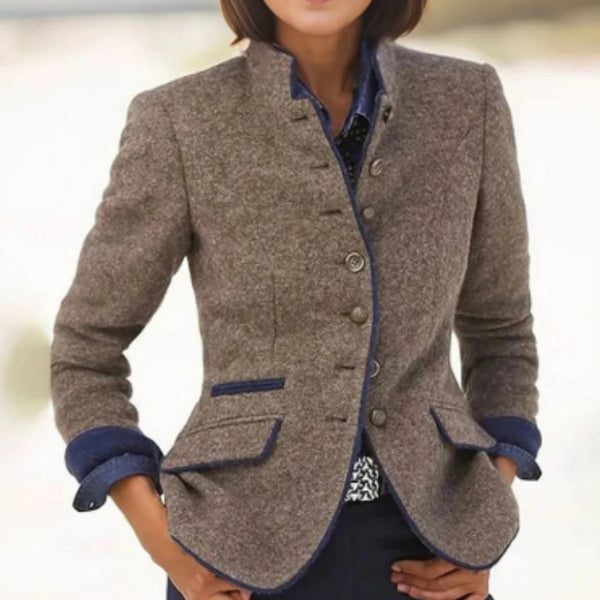 Carvessa | Tailored Cropped Jacket with Stand Collar & Button Detail