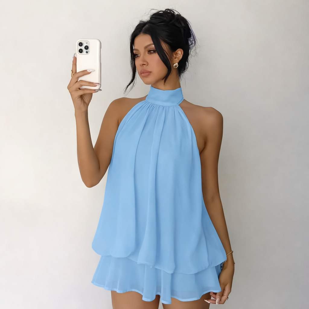 Aurelle Halter Neck Tie-Back Summer Dress