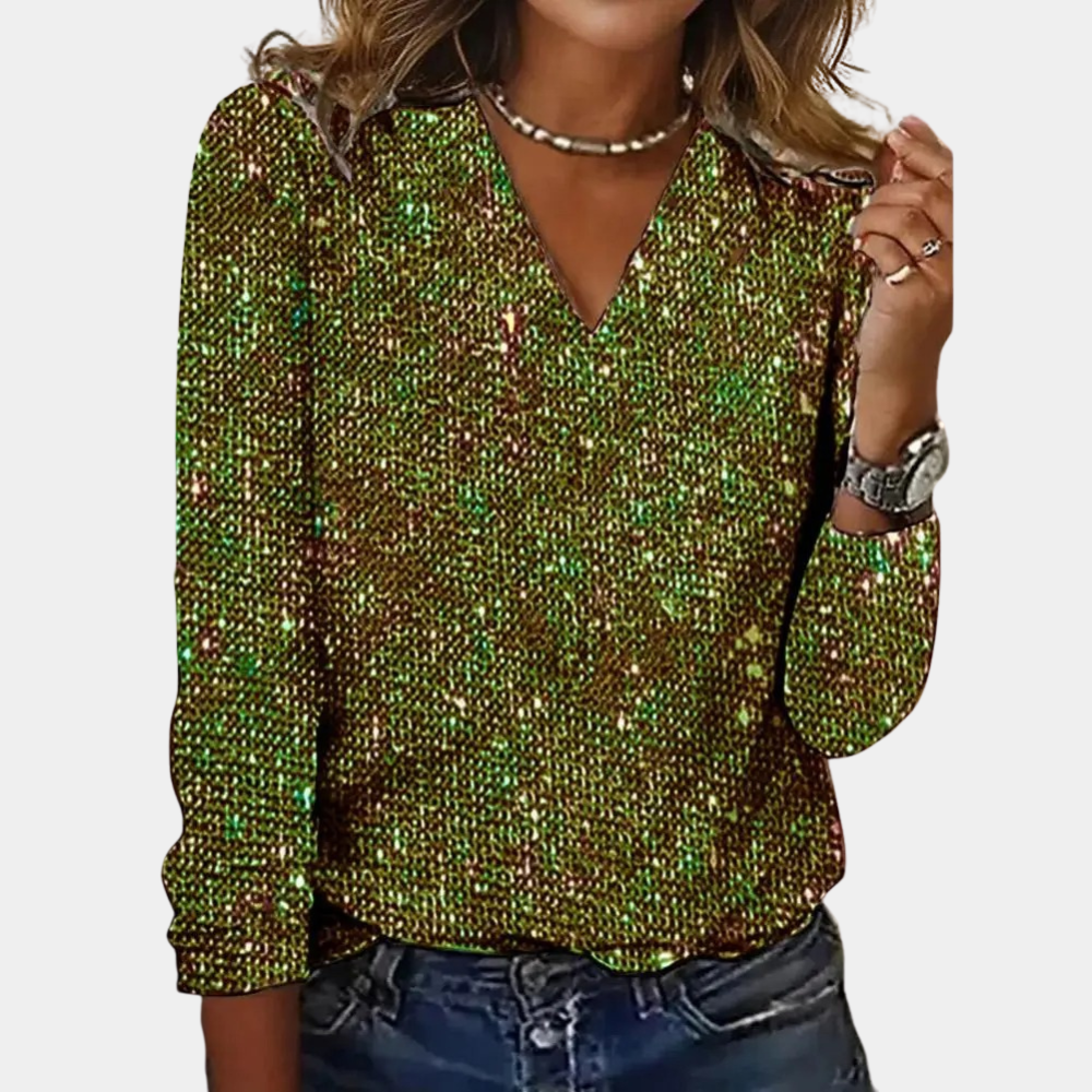Lumiéra Shimmer Women’s V-Neck Glitter Top
