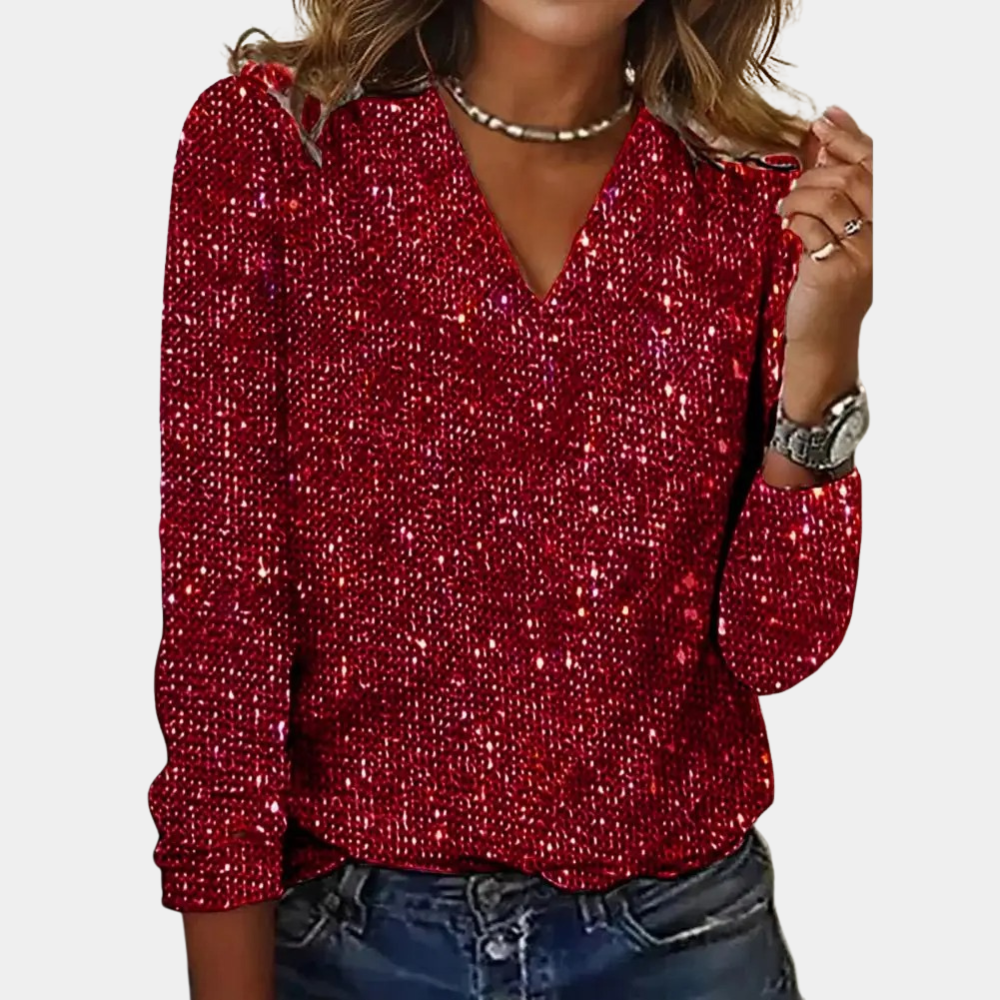 Lumiéra Shimmer Women’s V-Neck Glitter Top