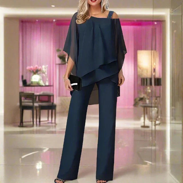 Silvèra | Elegant Chiffon Overlay Two-Piece Set for Women