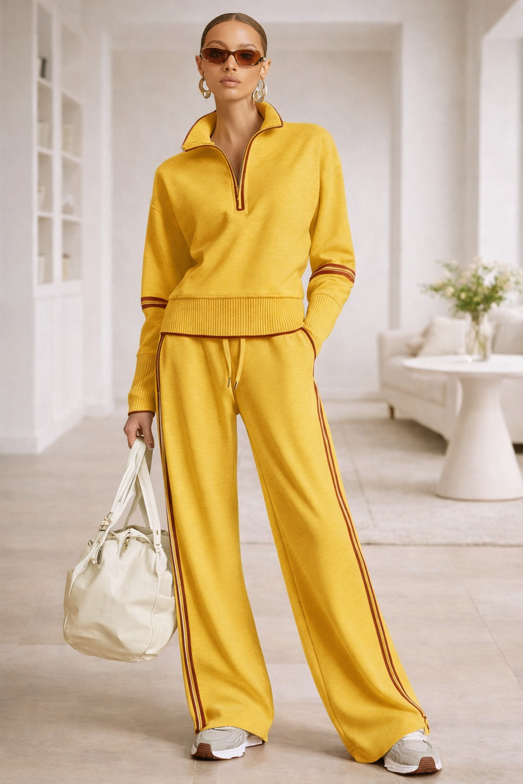 Urban Glide Web Stripe Half Zip Sweatshirt and Wide Leg Lounge Set
