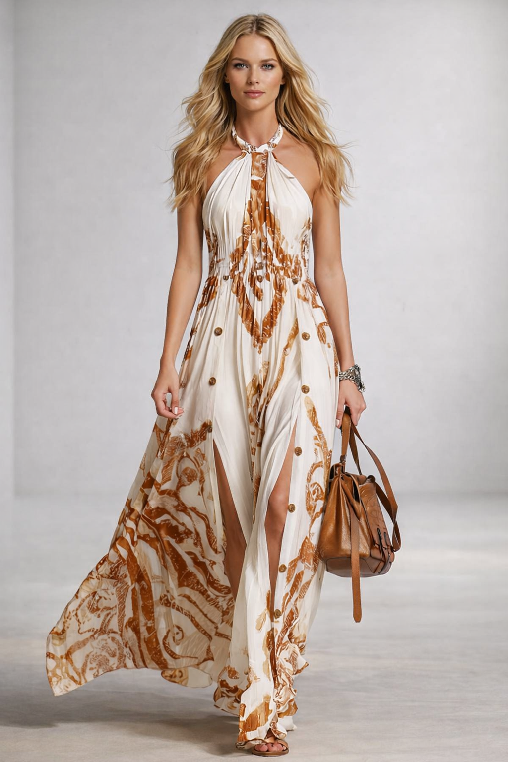 Desert Muse Halter Split Chiffon Western Print Boho Maxi Dress
