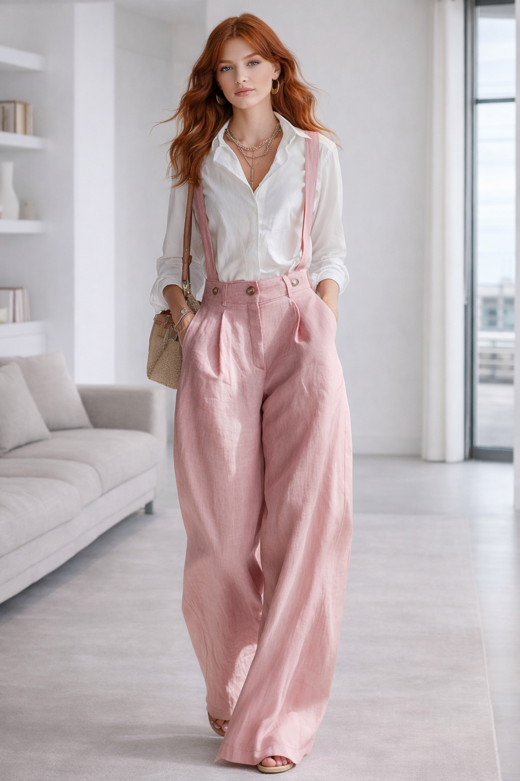 Rose Haven Cotton Linen Wide Leg Vintage Overalls