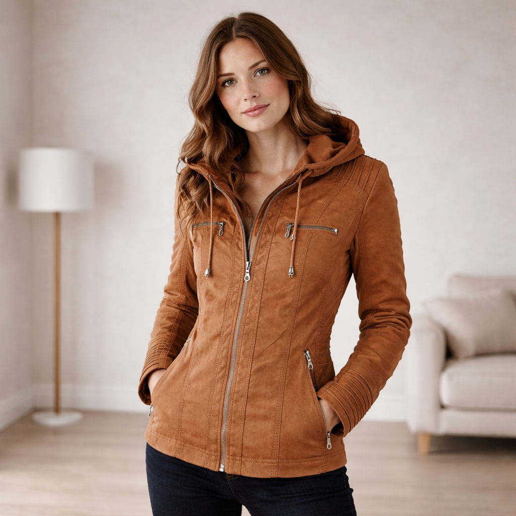Nordelle | Weather-Resistant Faux Leather Hooded Jacket