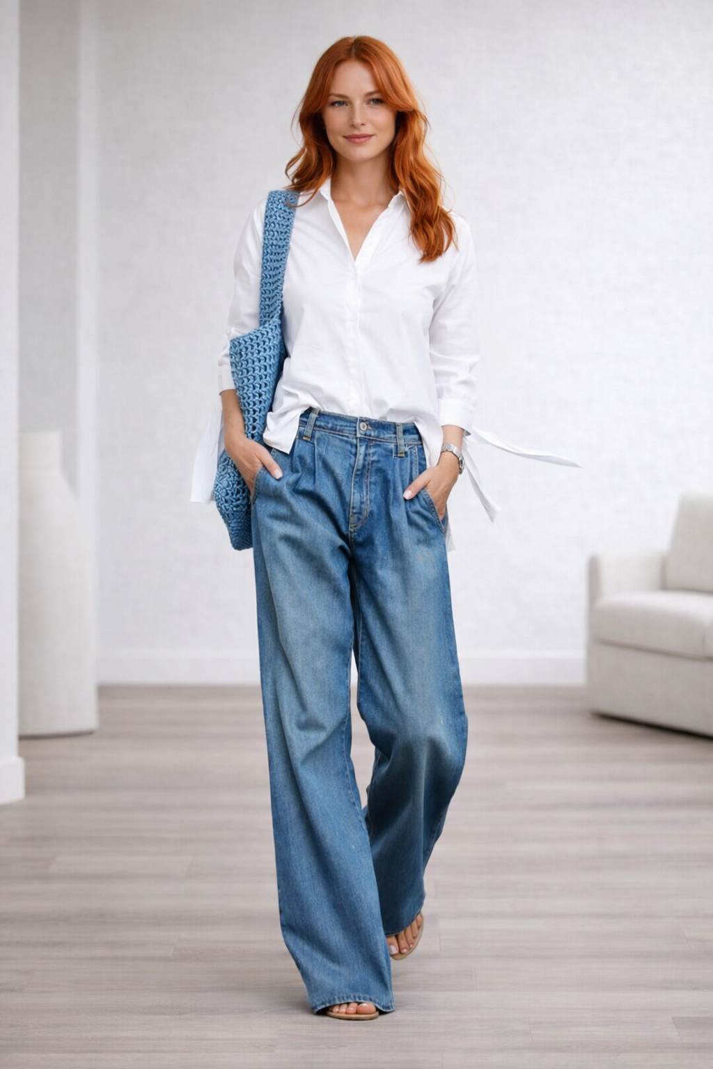 Denvara | High-Waist Wide-Leg Denim Maxi Skirt for Women