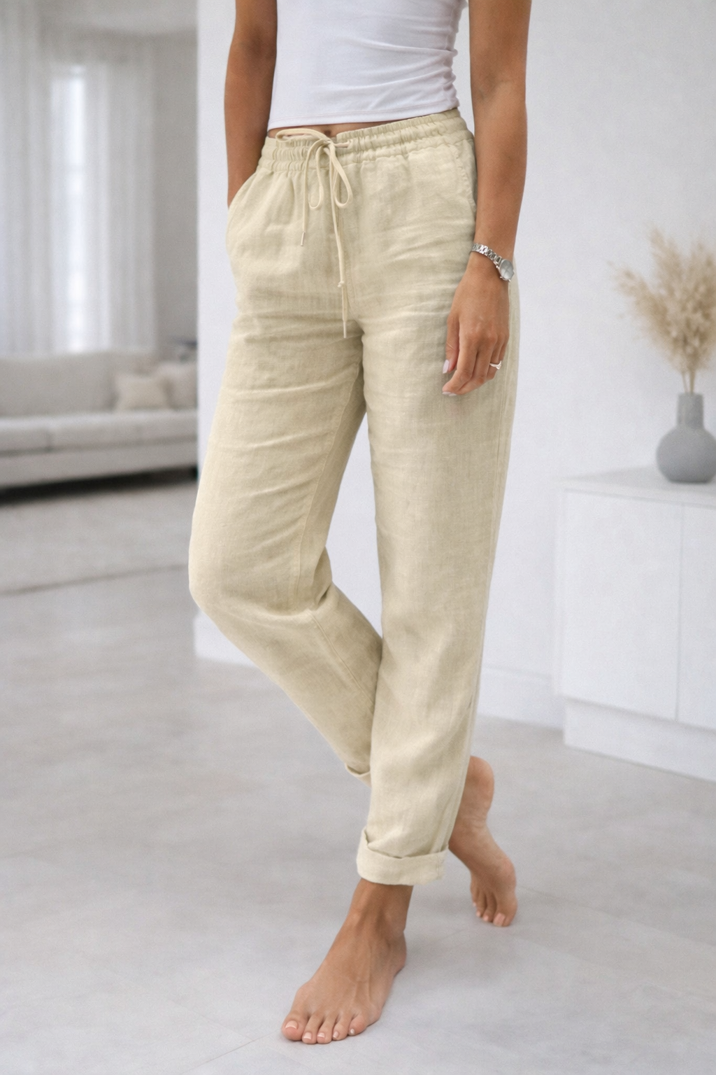 Aerelle | Lightweight High-Waist Relaxed Trousers for Women