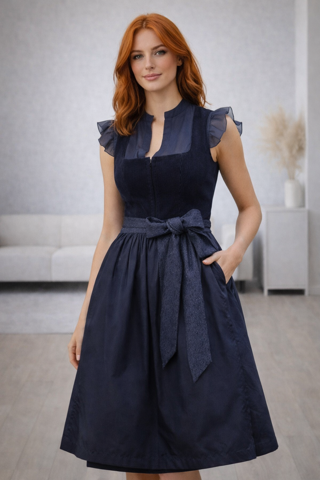 AlpenLiora Navy Dirndl Dress with Apron