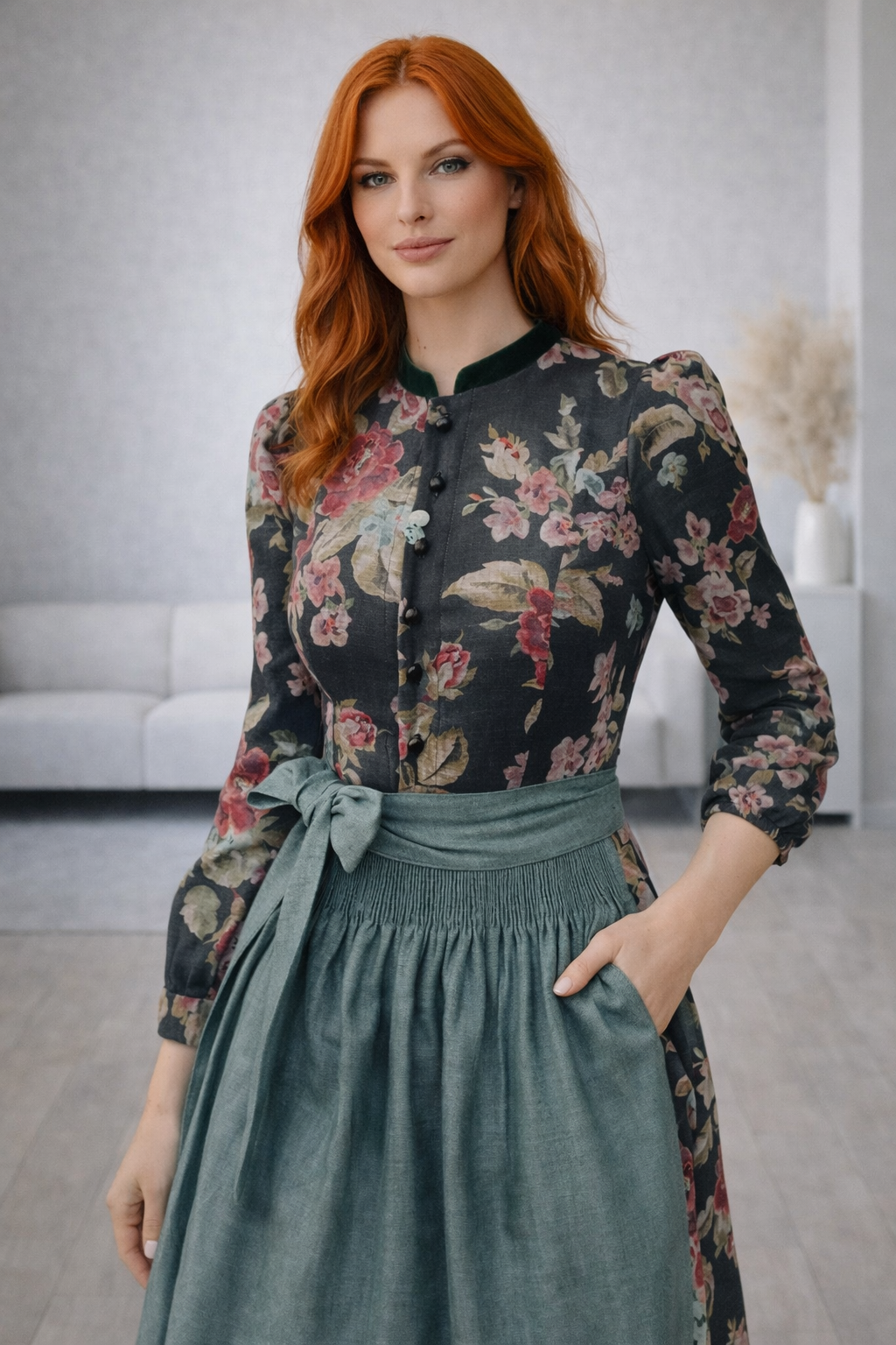 Rosalinde Vintage Floral Dirndl Dress in Black – Classic Oktoberfest Trachten with Apron
