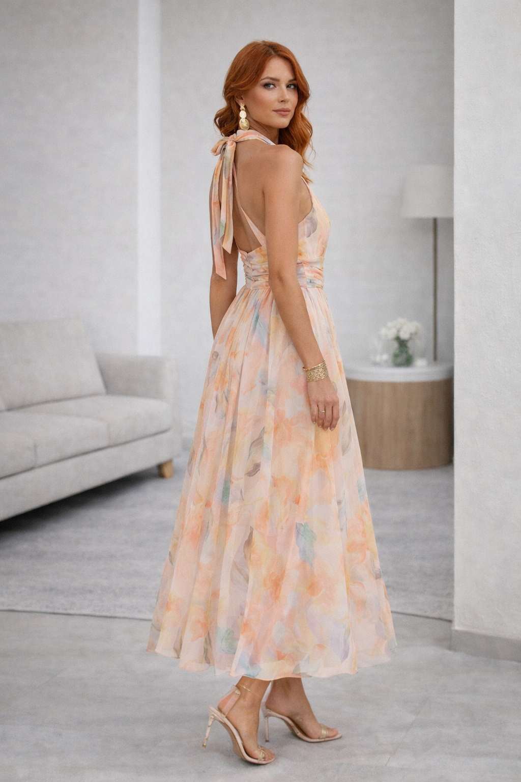 Aquarelle Grace Halterneck Watercolour Maxi Dress