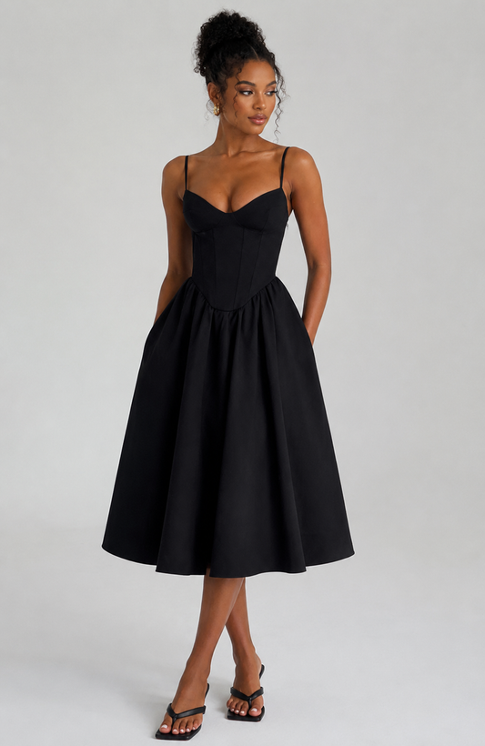 Rosalie | Asymmetric Split Midi Dress