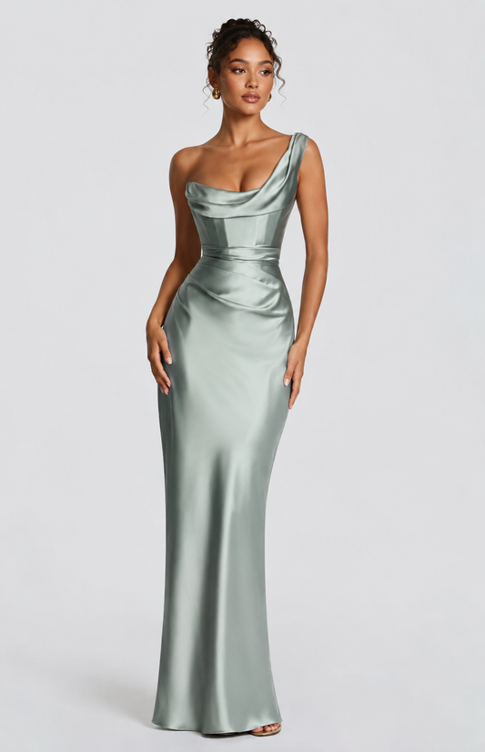 Alessia | One-Shoulder Corset Maxi Dress