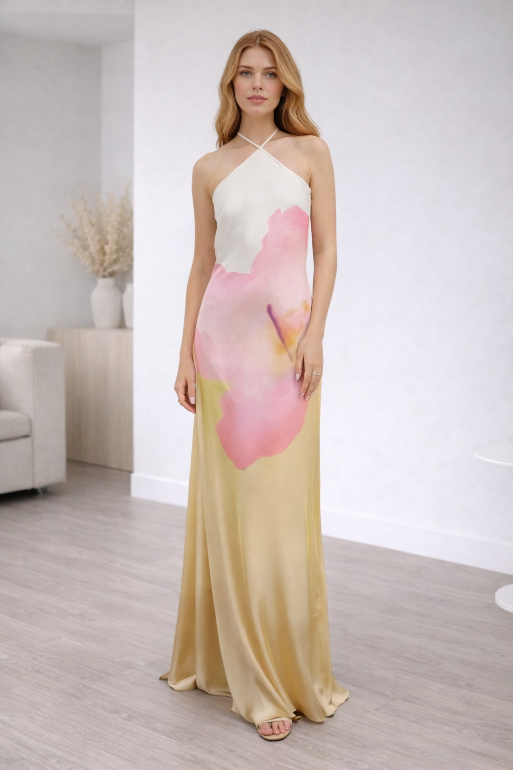 Maristelle Floral One-Shoulder Maxi Gown