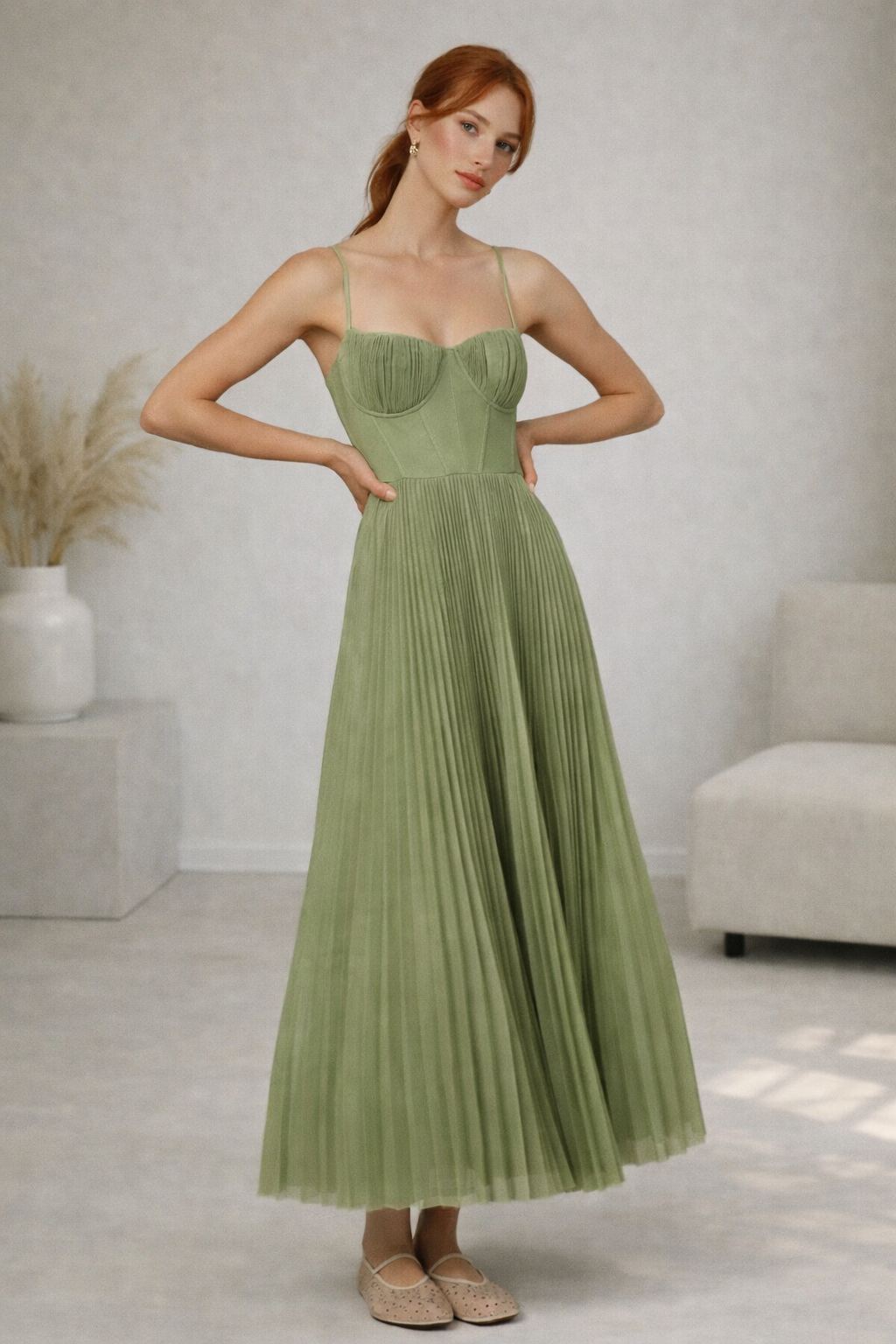 pleated fit and flare dress Celestara Midi and fluid drape Size:7XL Sam Edelman Dresses | Fabric Type: PLISSE