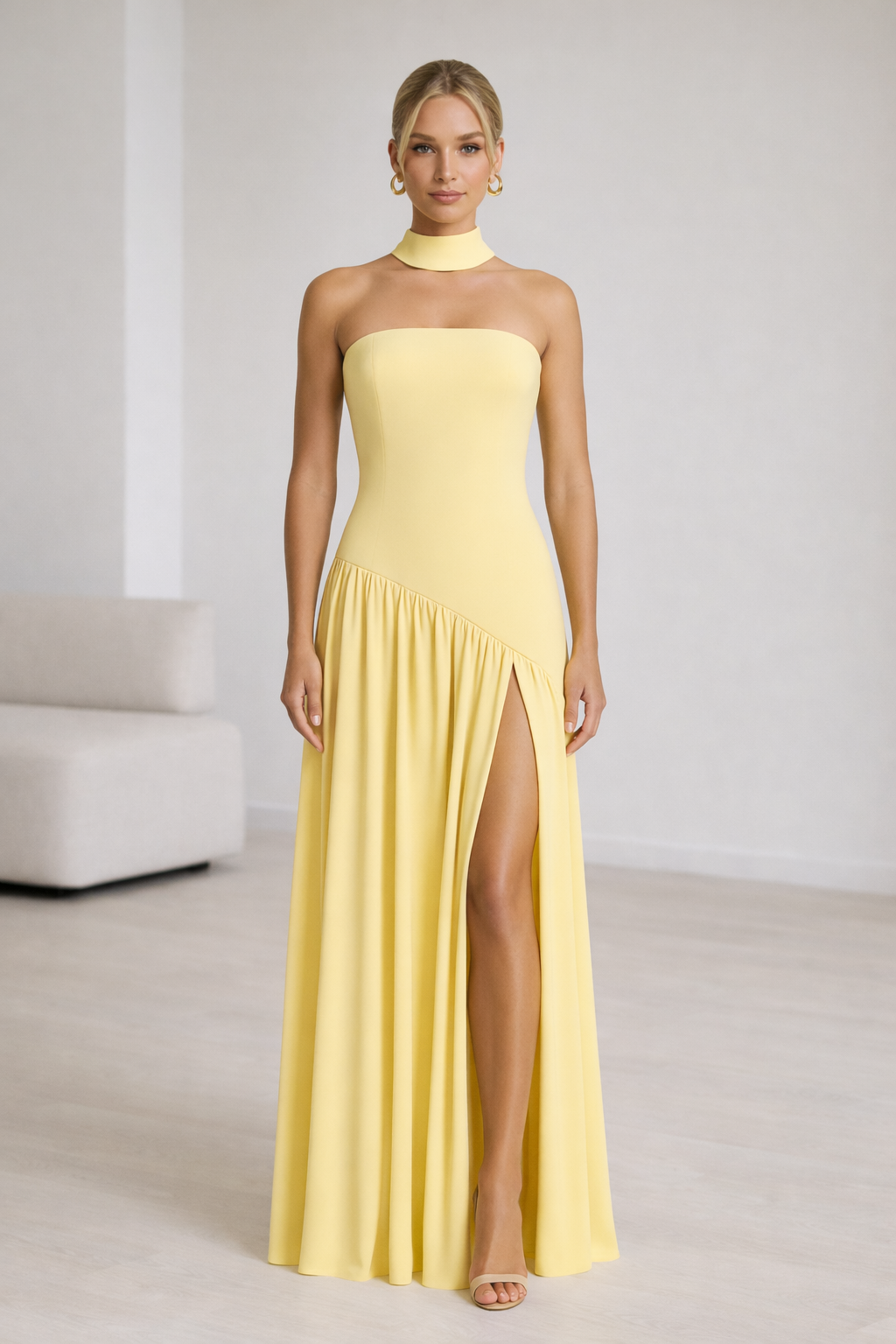 Velmora Strapless Evening Gown with High Slit