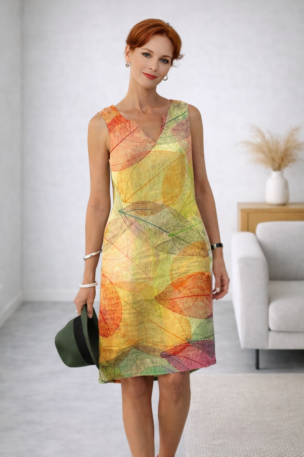 Auterelle Sleeveless Leaf Print Dress for Women