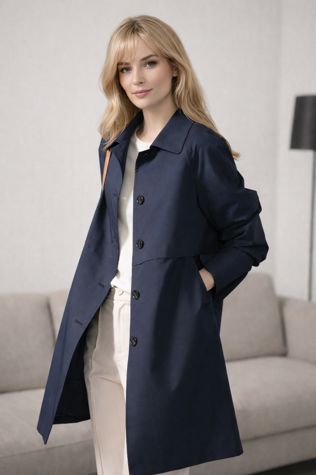 Elvarenne Single-Button Short Trench Coat for Women
