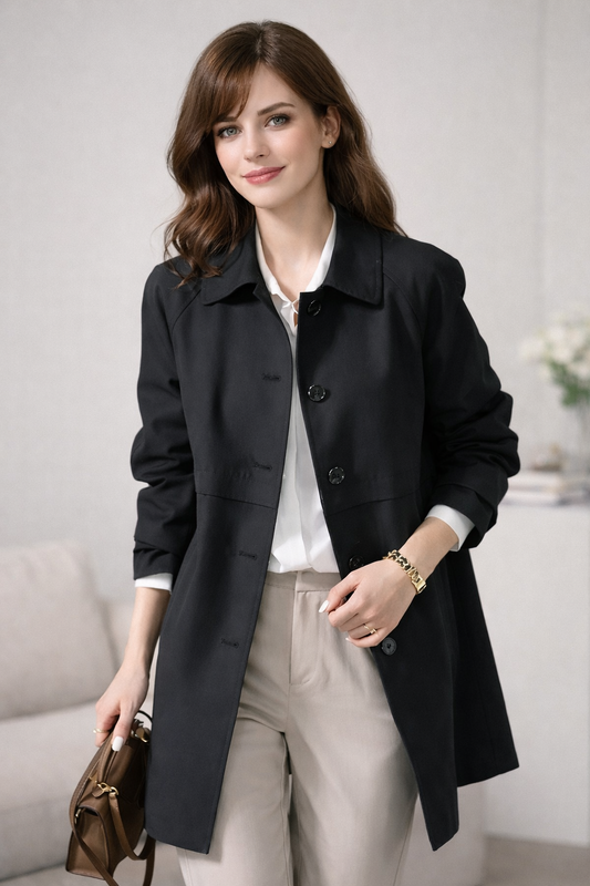 Elvarenne Single-Button Short Trench Coat for Women