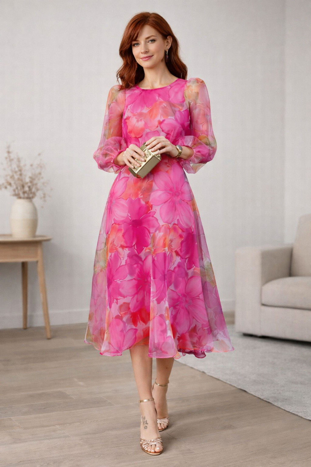 Floravienne Floral Midi Dress for Women