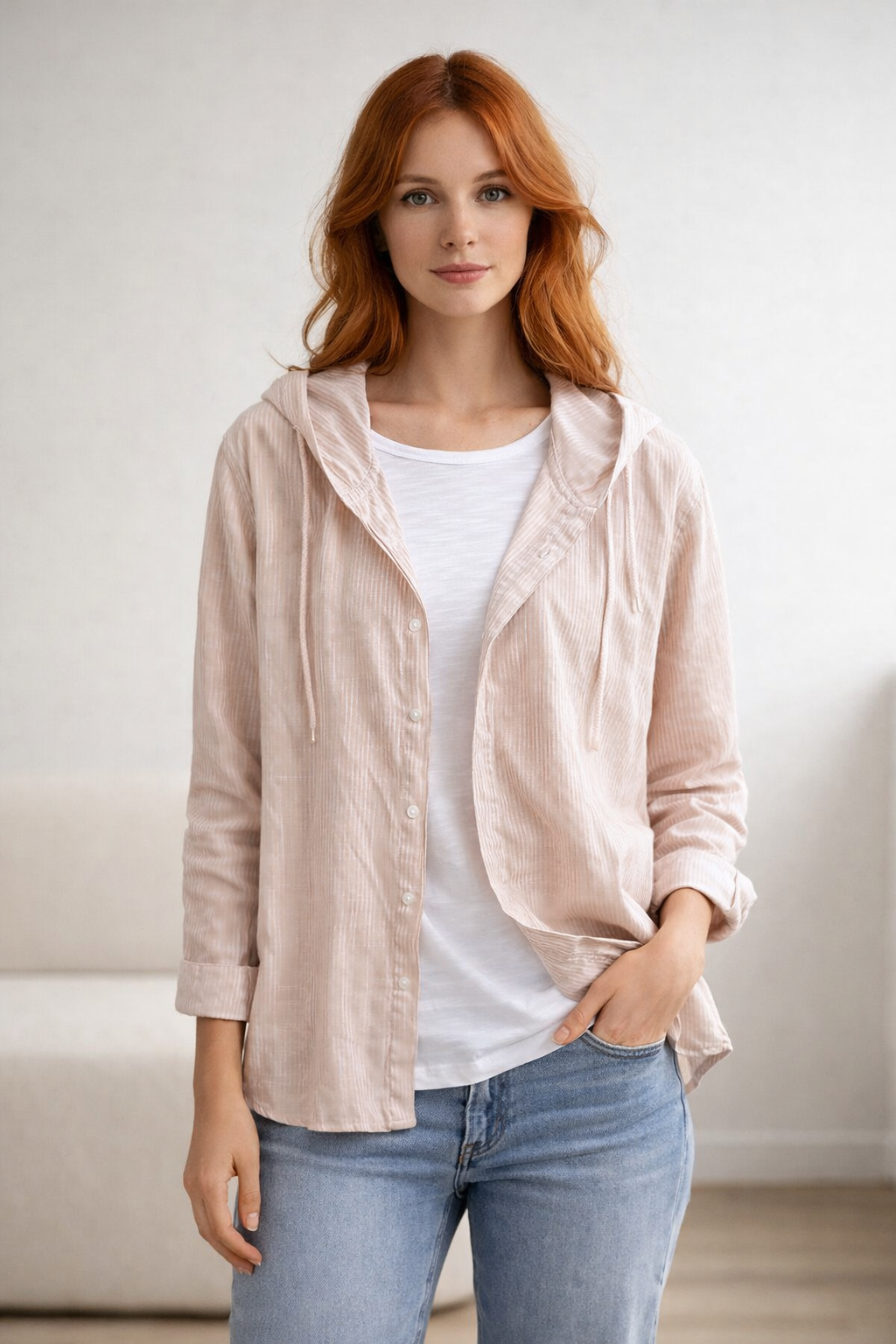 Airvella | Breathable Linen-Blend Hooded Button Shirt for Women