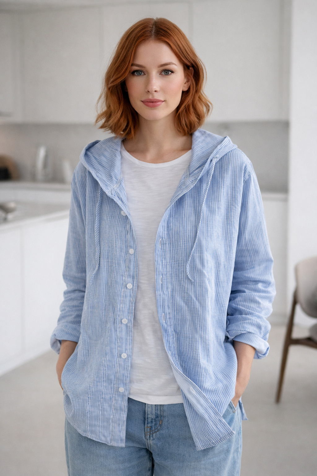 Airvella | Breathable Linen-Blend Hooded Button Shirt for Women
