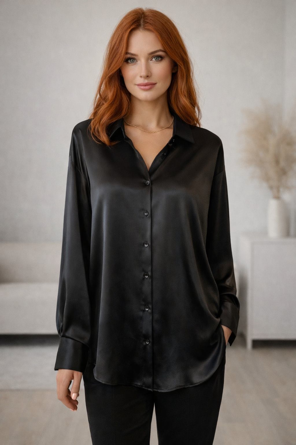 SilvaGrace Luxury Silk Blouse for Women – Elegant Relaxed Fit with Timeless Design