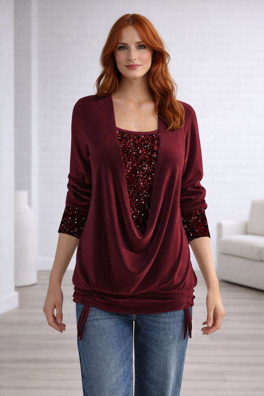 Velmira | Long Sleeve Sequin Blouse with Elegant Relaxed Fit