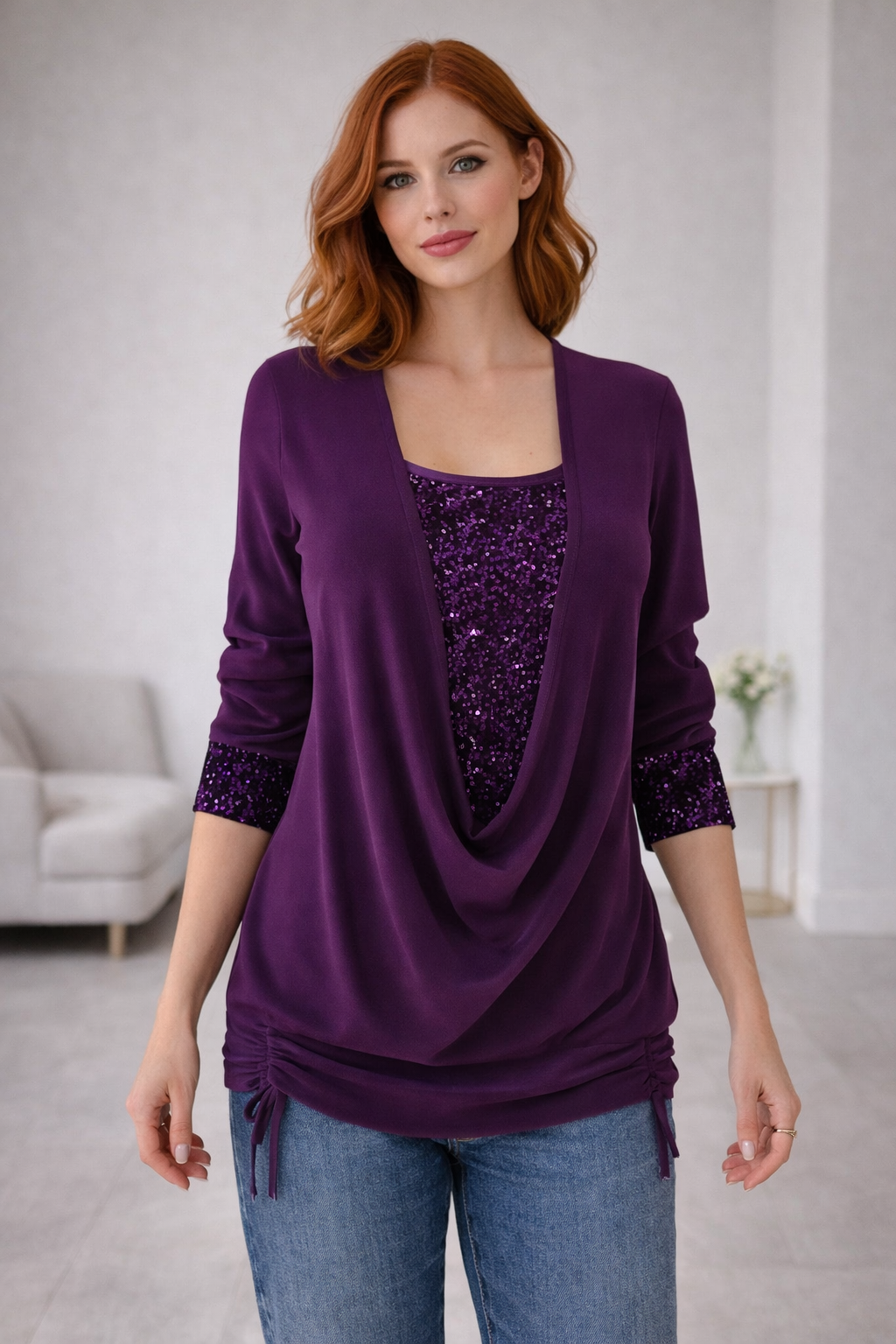 Velmira | Long Sleeve Sequin Blouse with Elegant Relaxed Fit