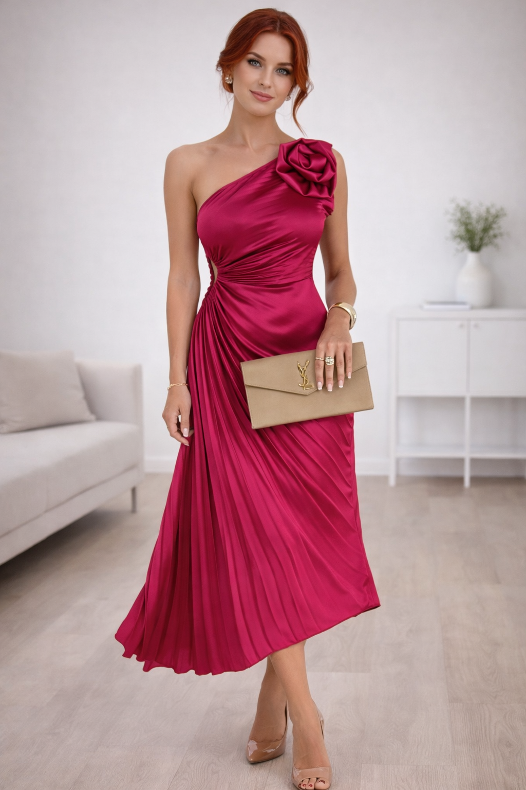 Elvaria One-Shoulder Pleated Maxi Dress