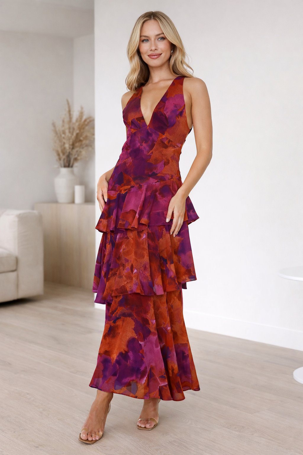 Azurelle Tiered Chiffon Maxi Dress