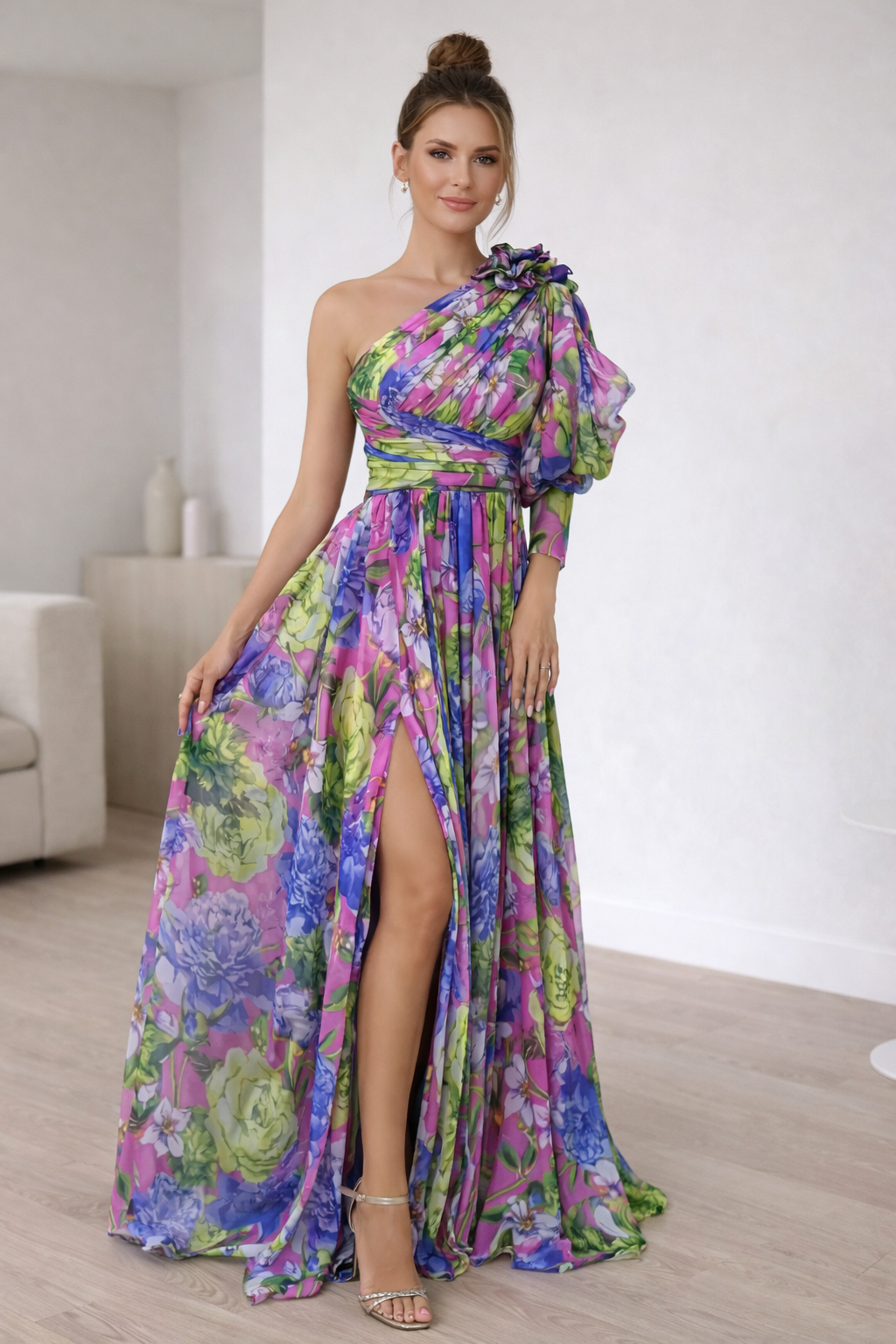 Liora One-Shoulder Floral Maxi Dress