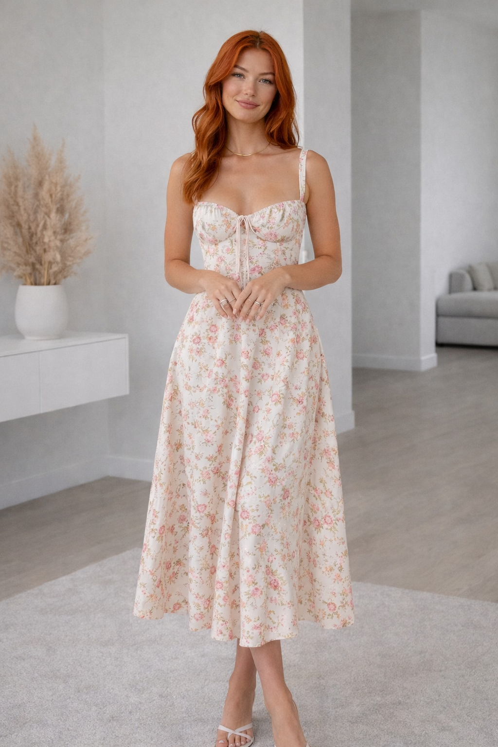 Lunavera Floral Bustier Waist-Defining Dress