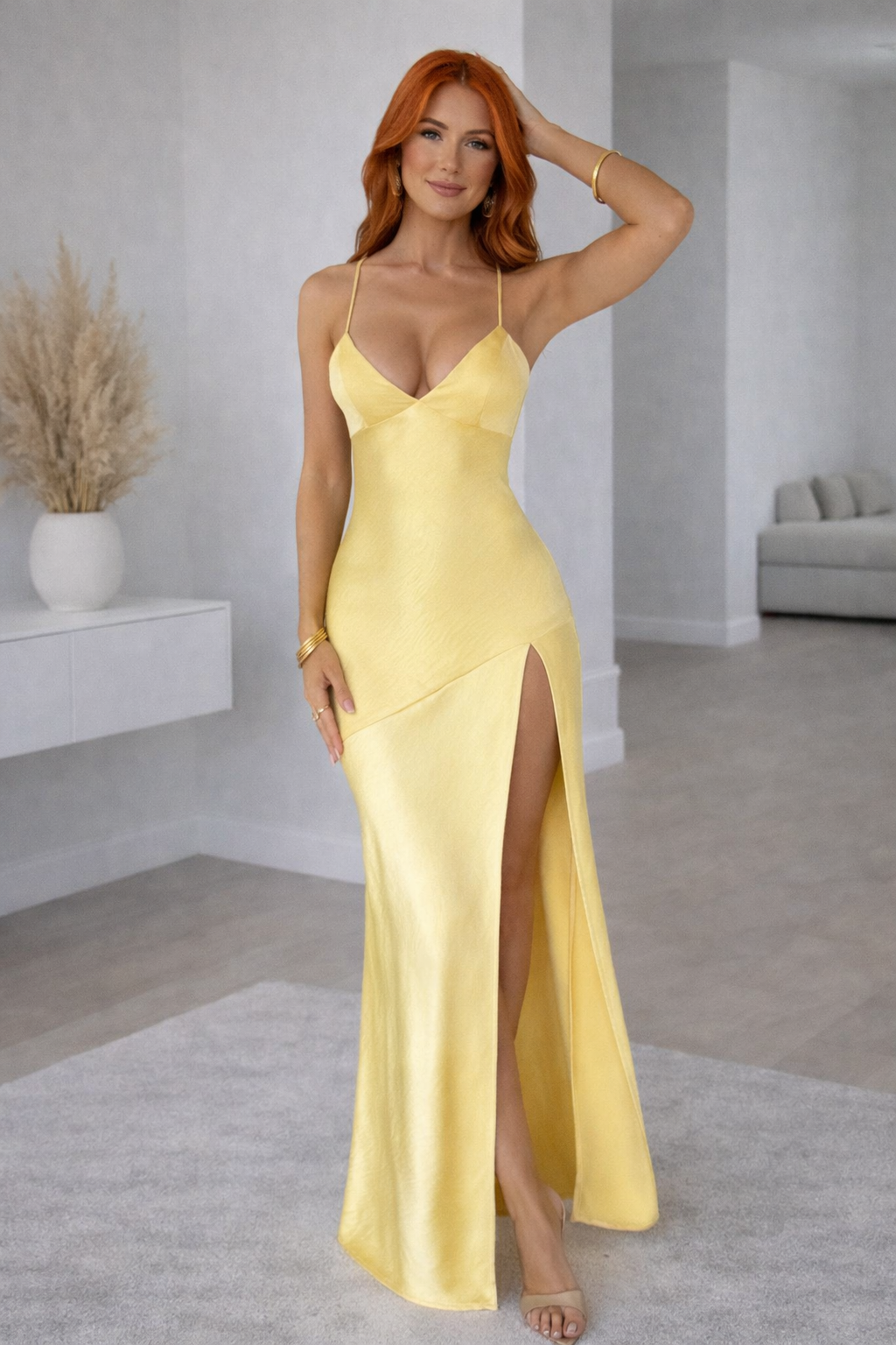 Solandra Satin Maxi Dress with High Leg Split