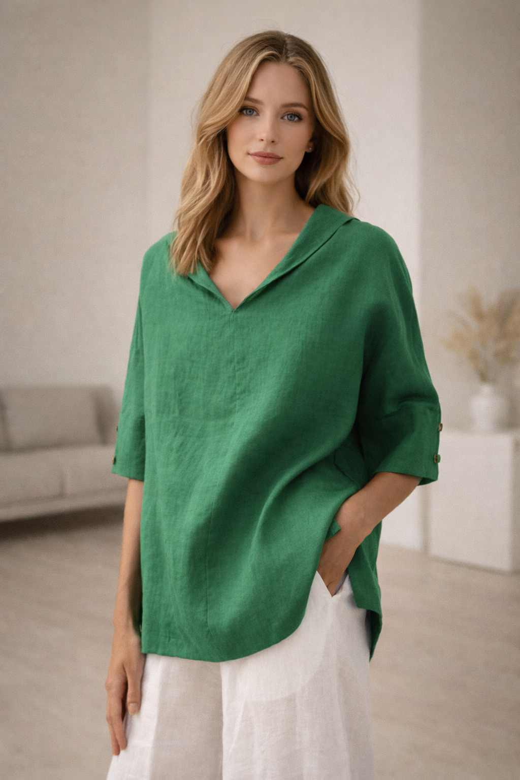 Alvara Women's Relaxed V-Neck Casual Shirt