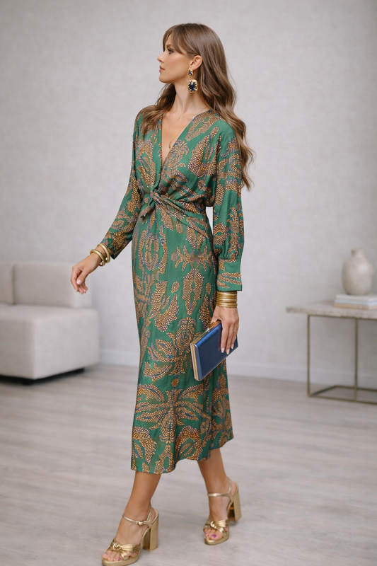 Solmira Bohemian Long Sleeve V-Neck Maxi Dress