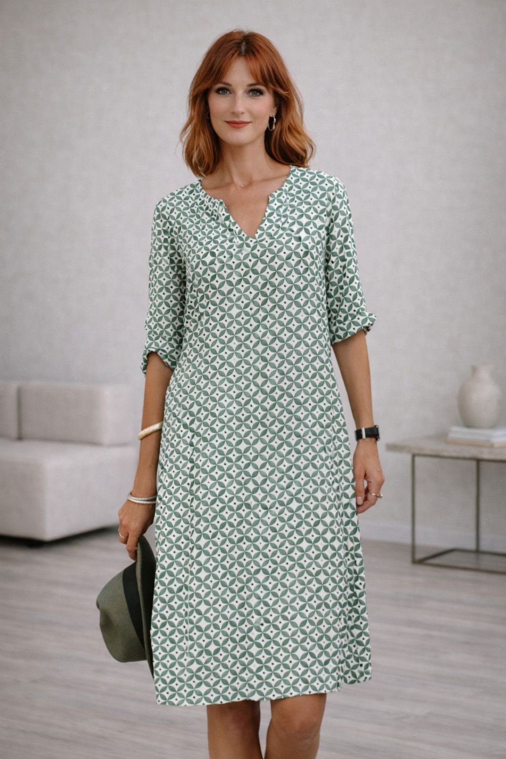 Elowira Vintage-Inspired Split Neck Mini Summer Dress